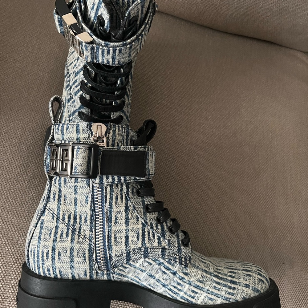 Givenchy Blue and Black Combat Moto Boots